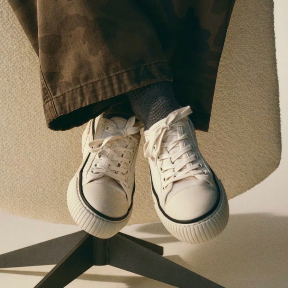 ME+EM 37 6.5 7 Canvas Lace Up Sneakers Cream Retro Trainers